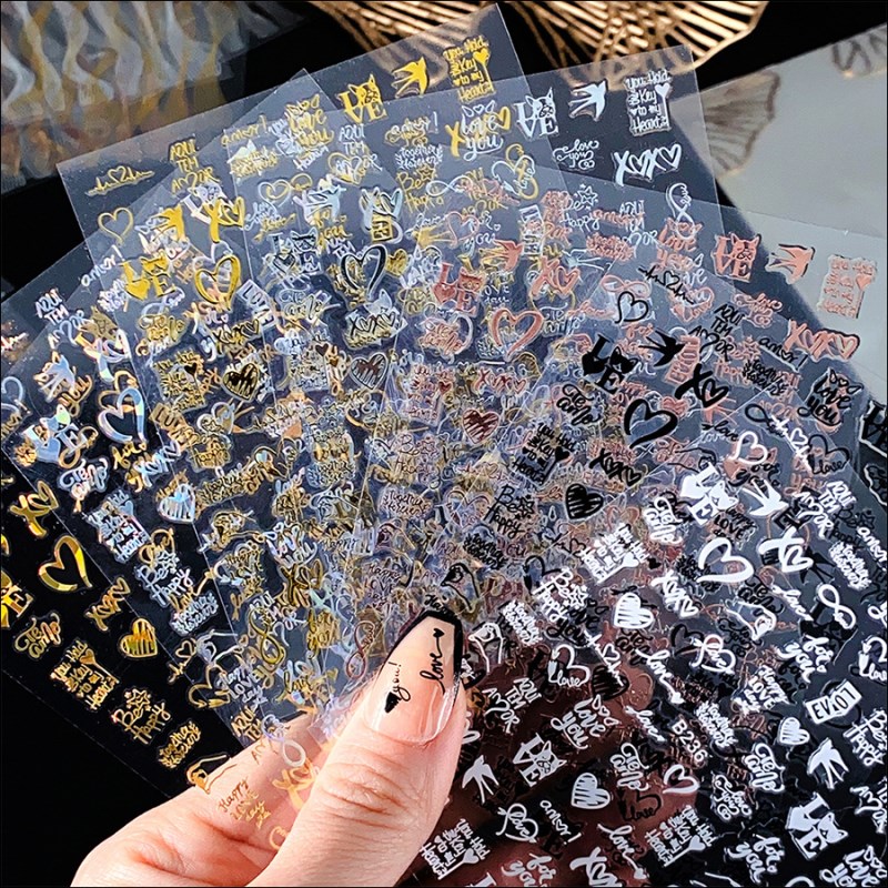B235-236 Stamping Gold Heart&LOVE Letter Nail Sticker