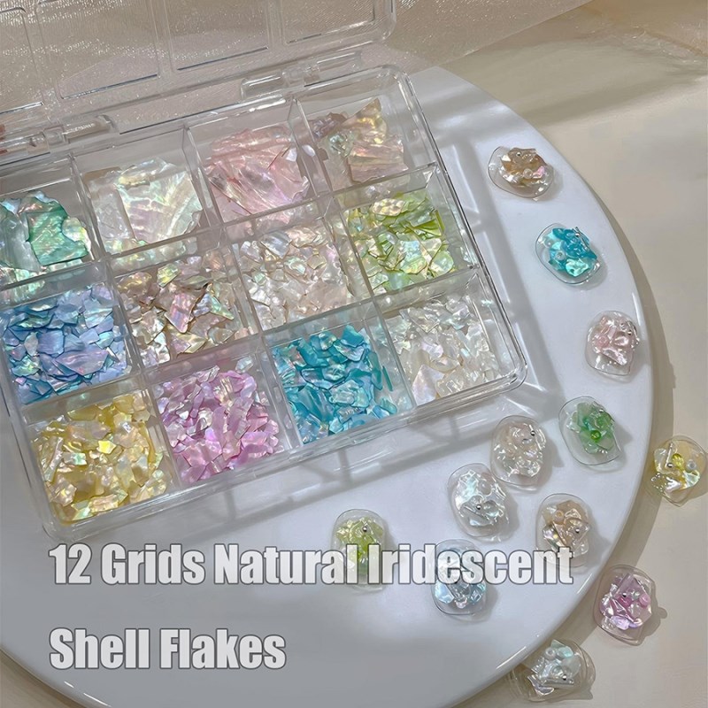 D306 12-Grid Iridescent Ultra-Thin Shell Nail Art Decorations