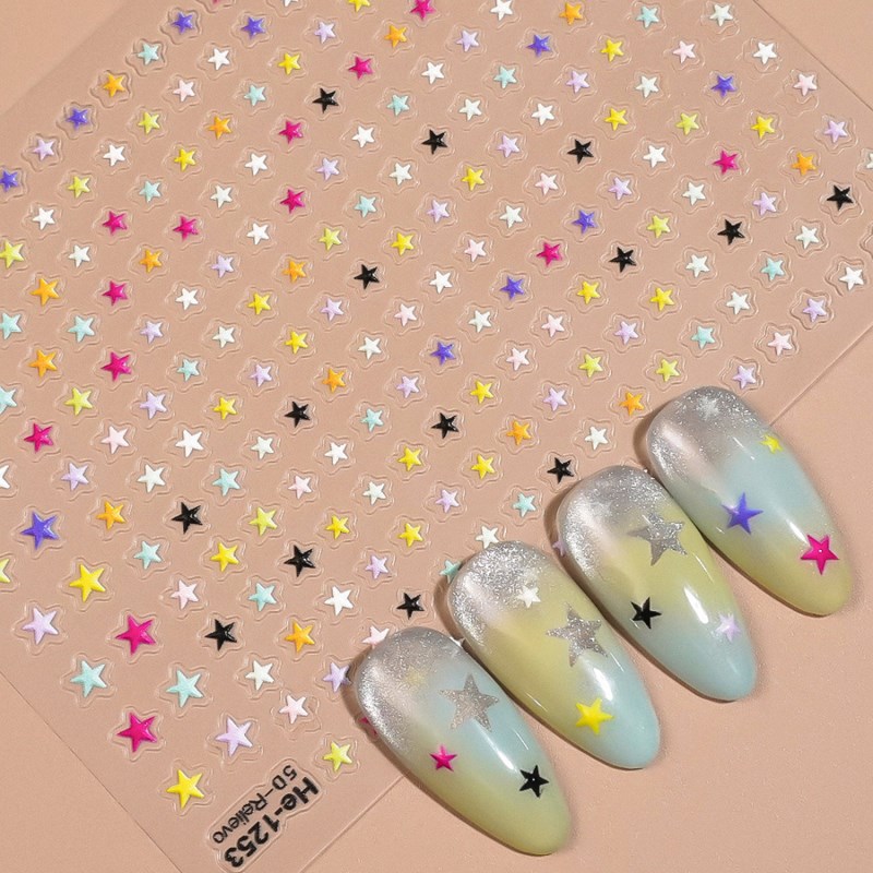 HE?1253/1254 5D Embossed Pentagram 3D Nail Stickers