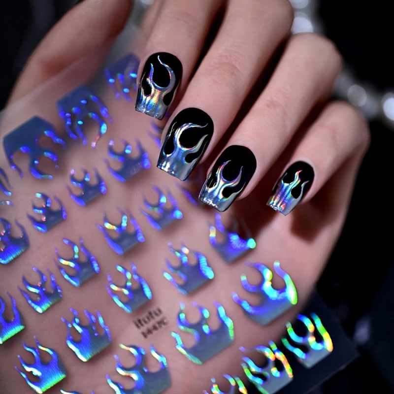 ITU-1447-1451 New Halloween Flame French Nail Stickers