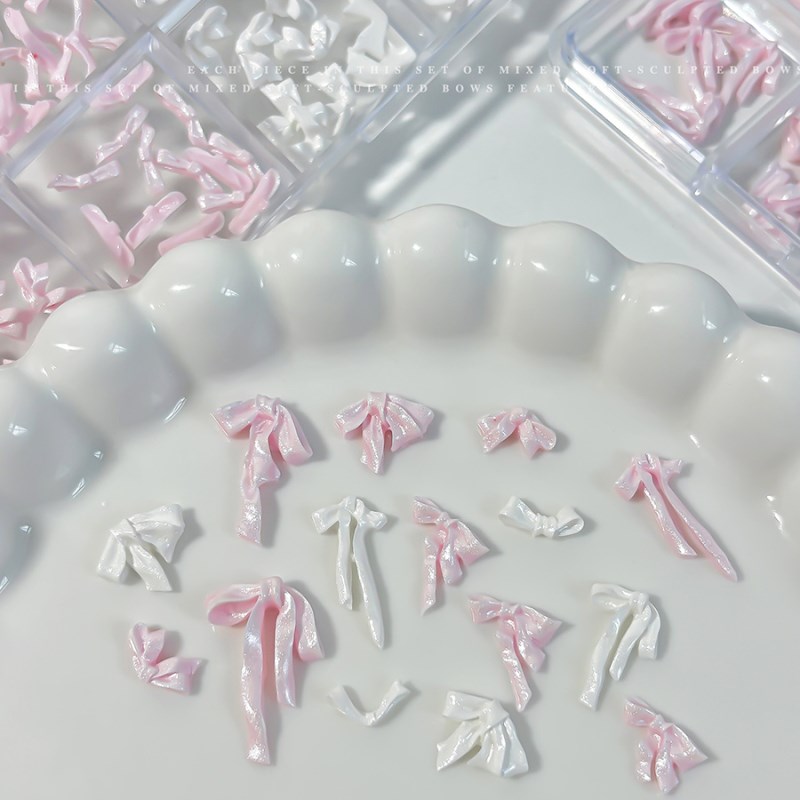 D310 12 Grids Satin Bow Nail Charms