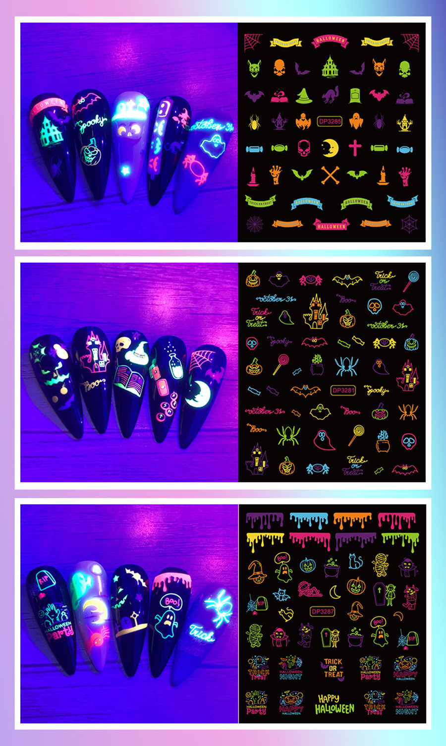 dp3277-3288 luminous nail sticker