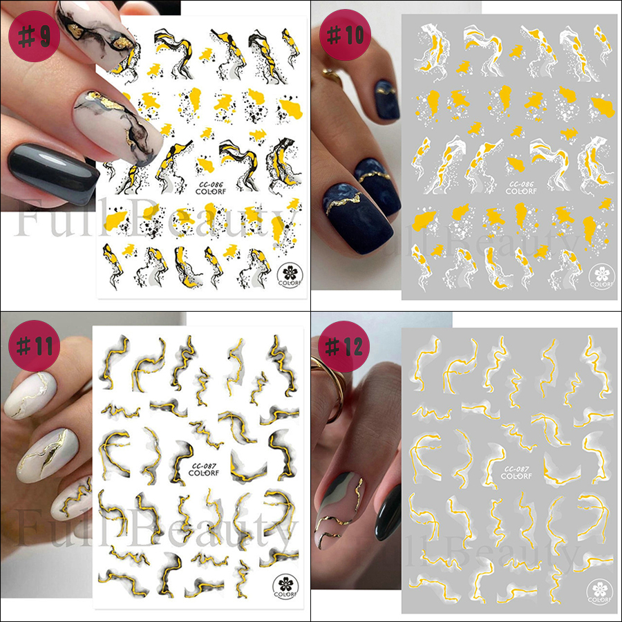 black\white gold marble nail sticker
