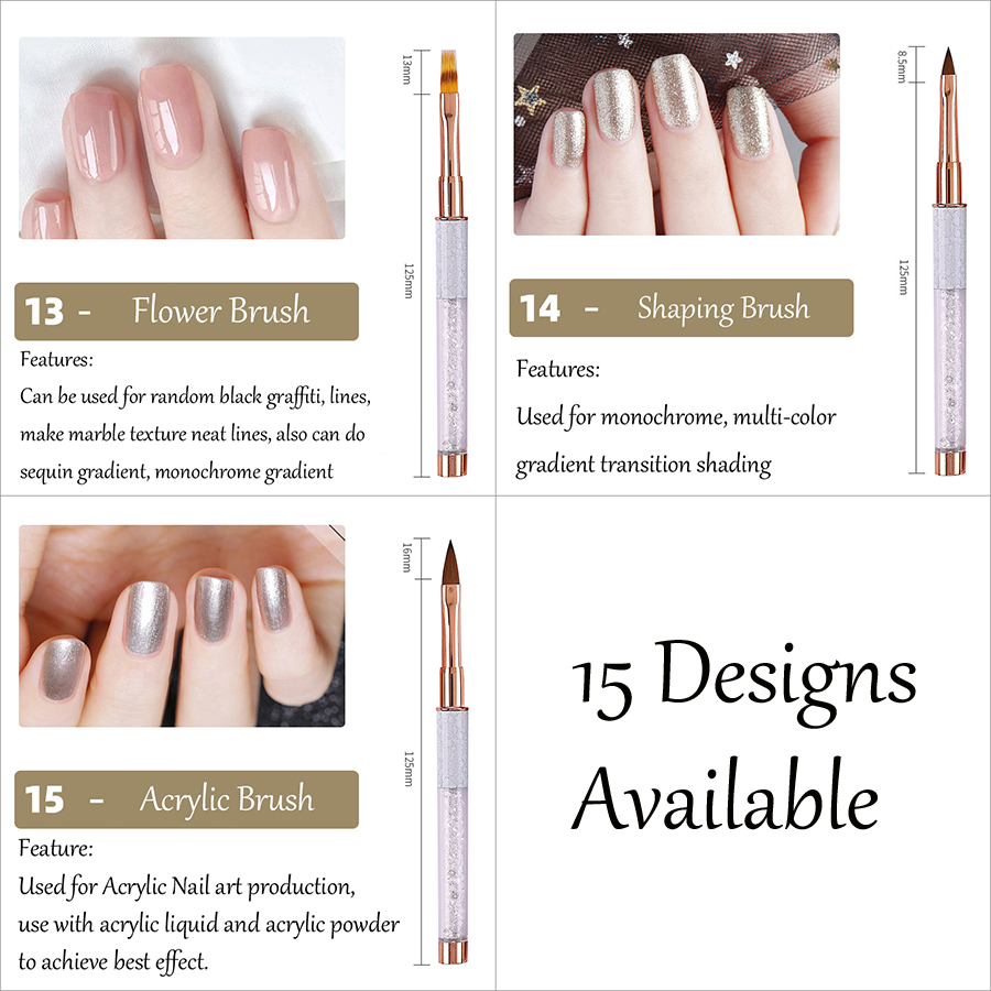 crystal handle nail art brush collection