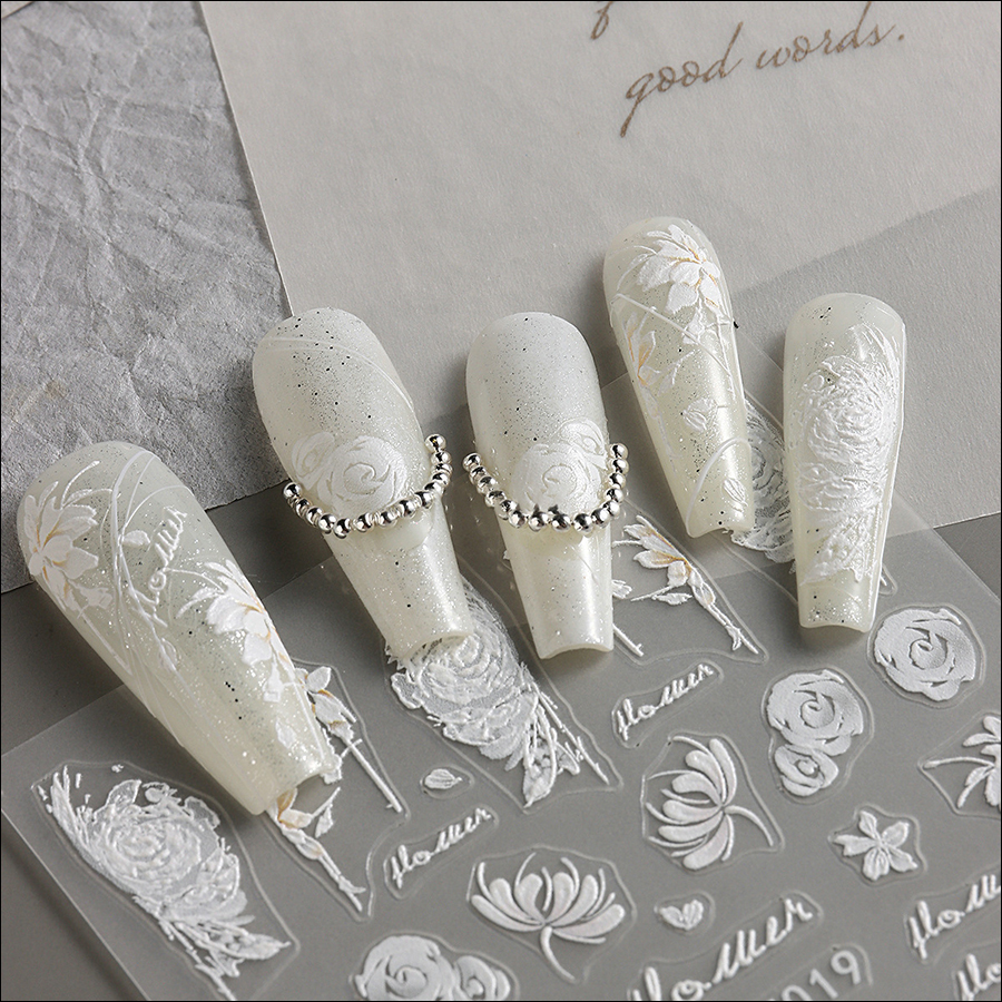 lb-w019-22 moonlight white cool hand -painted nail sticker