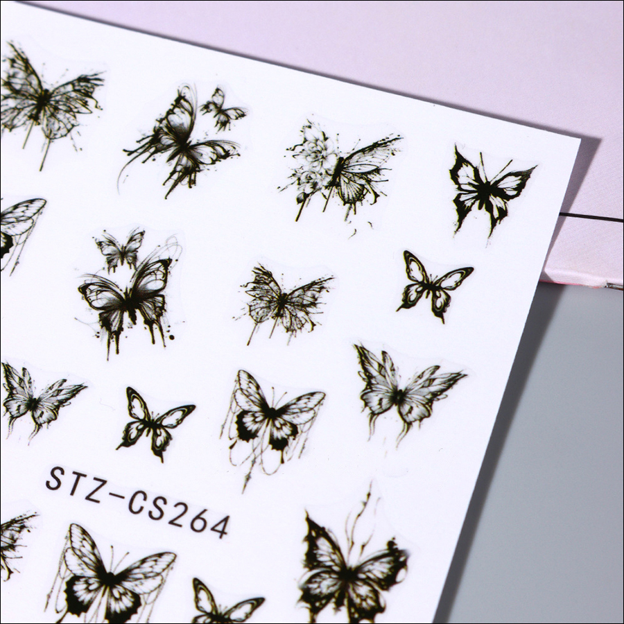 stz-cs217-264 gothic butterfly rose nail sticker