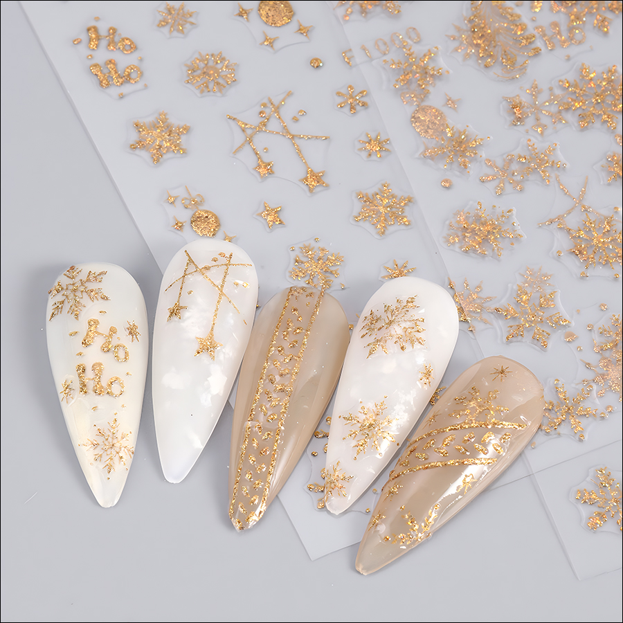f998-1001 christmas gold shining pink nail sticker