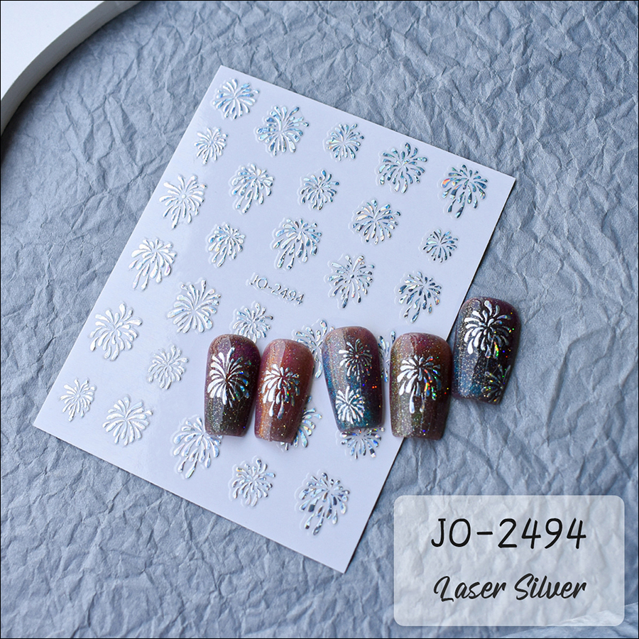 jo-2494 colorful fireworks 3d hot stamping silver sticker