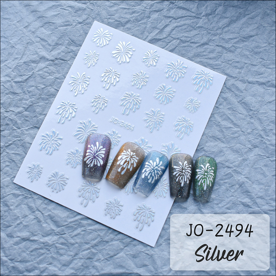 jo-2494 colorful fireworks 3d hot stamping silver sticker