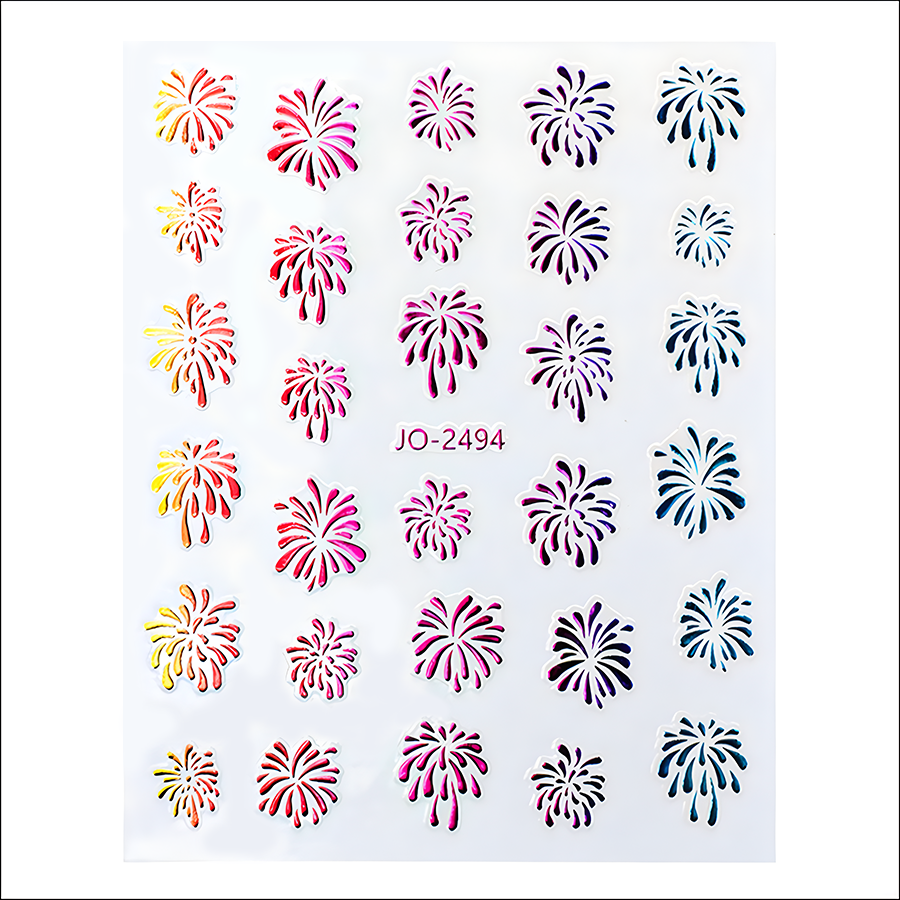 jo-2494 colorful fireworks 3d hot stamping silver sticker