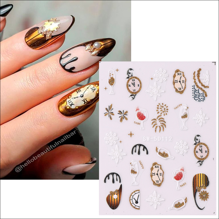 sw-5d32-119 hot style floral 5d embossed nail sticker