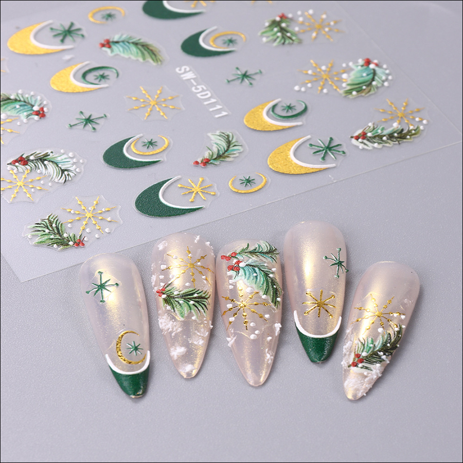 sw-5d32-119 hot style floral 5d embossed nail sticker