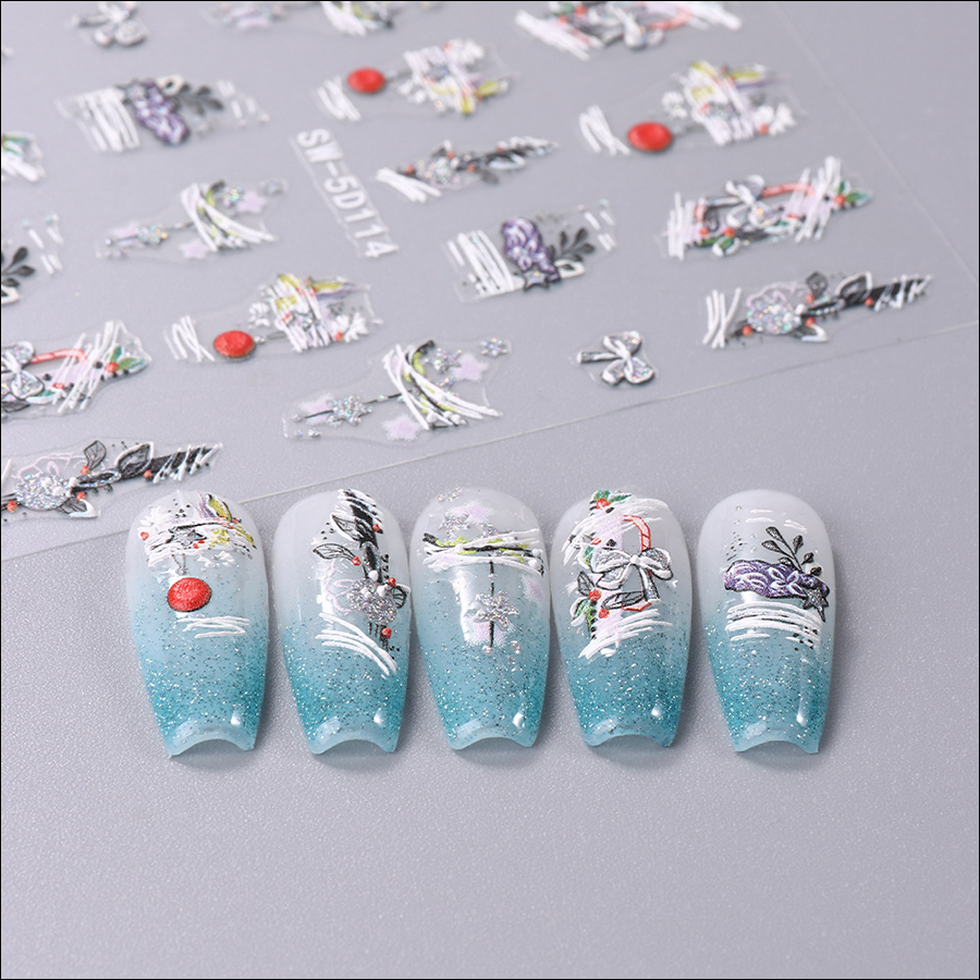 sw-5d32-119 hot style floral 5d embossed nail sticker