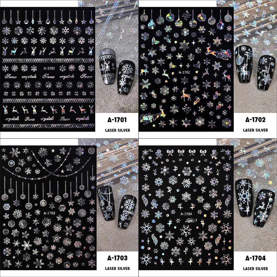 a-1701-1712 christmas snowflake laser nail stickers