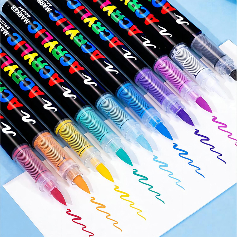 rnp-133 12 color straight liquid acrylic marker brush set