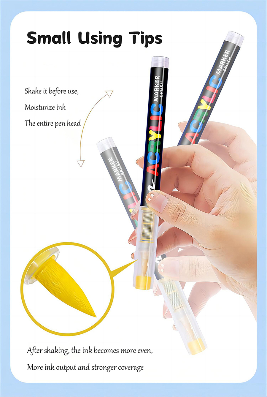 rnp-133 12 color straight liquid acrylic marker brush set