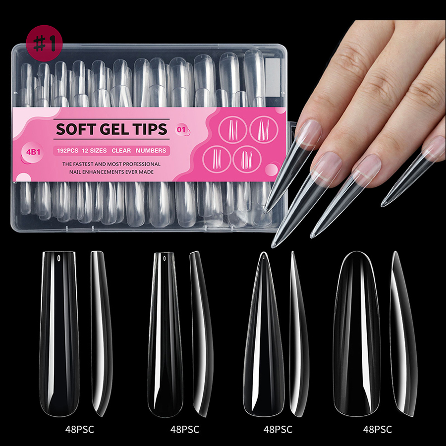 rntip-150 ultra long 4-in-1 box packing traceless nail tips(192 pack)