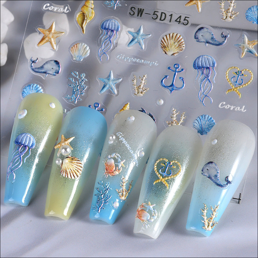 sw-5d137-154 summer ocean series 5d relief sticker
