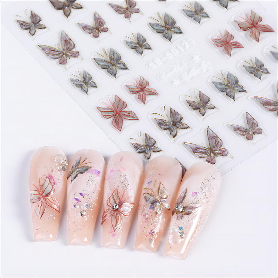 sw-5d123/144 5d relief butterfly nail sticker