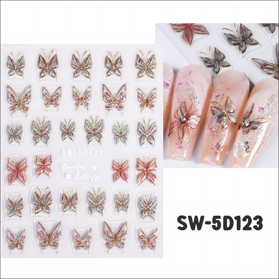 sw-5d123/144 5d relief butterfly nail sticker