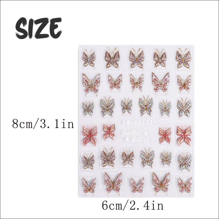 sw-5d123/144 5d relief butterfly nail sticker