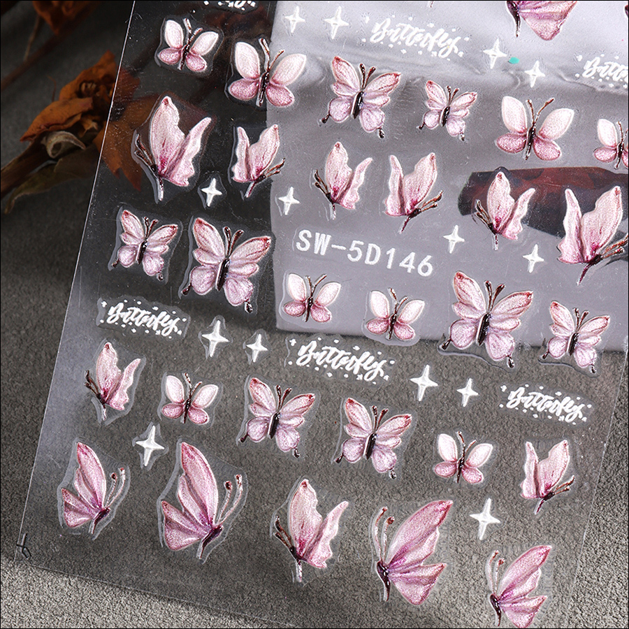 sw-5d146 5d relief butterfly nail sticker