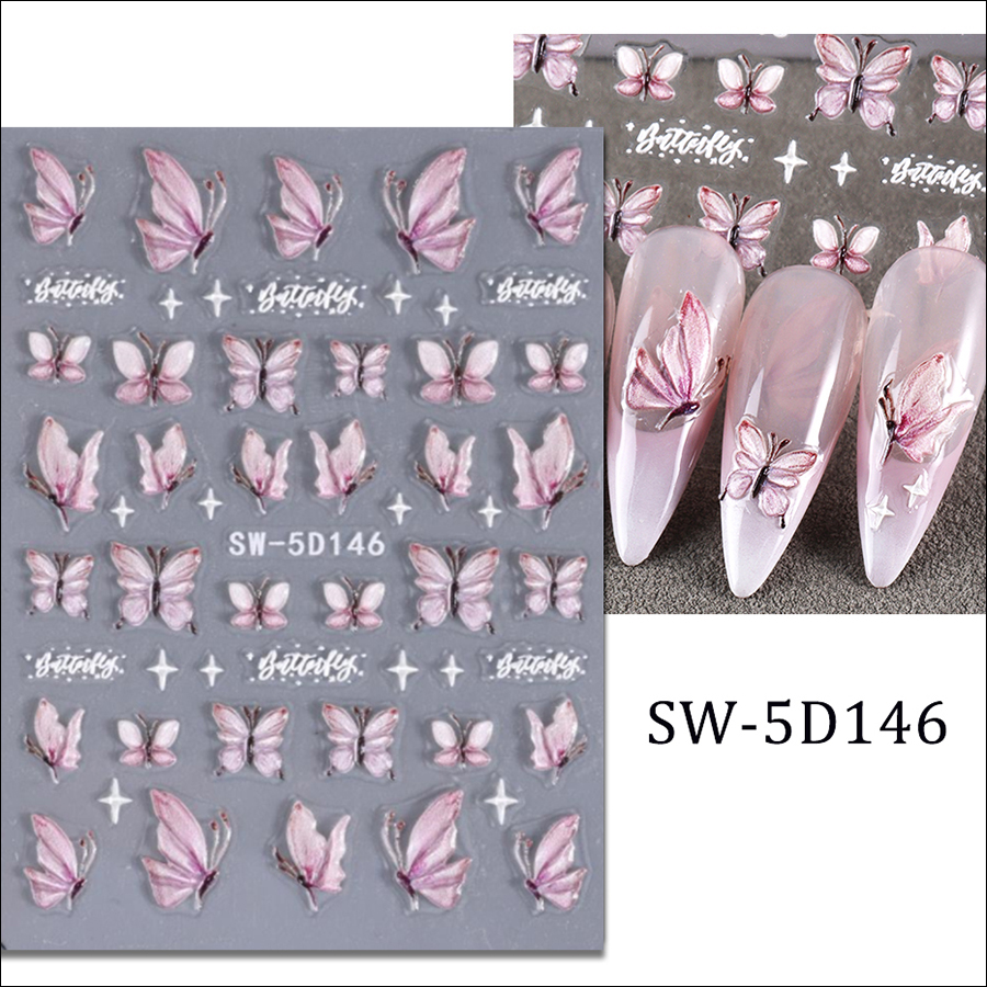 sw-5d146 5d relief butterfly nail sticker