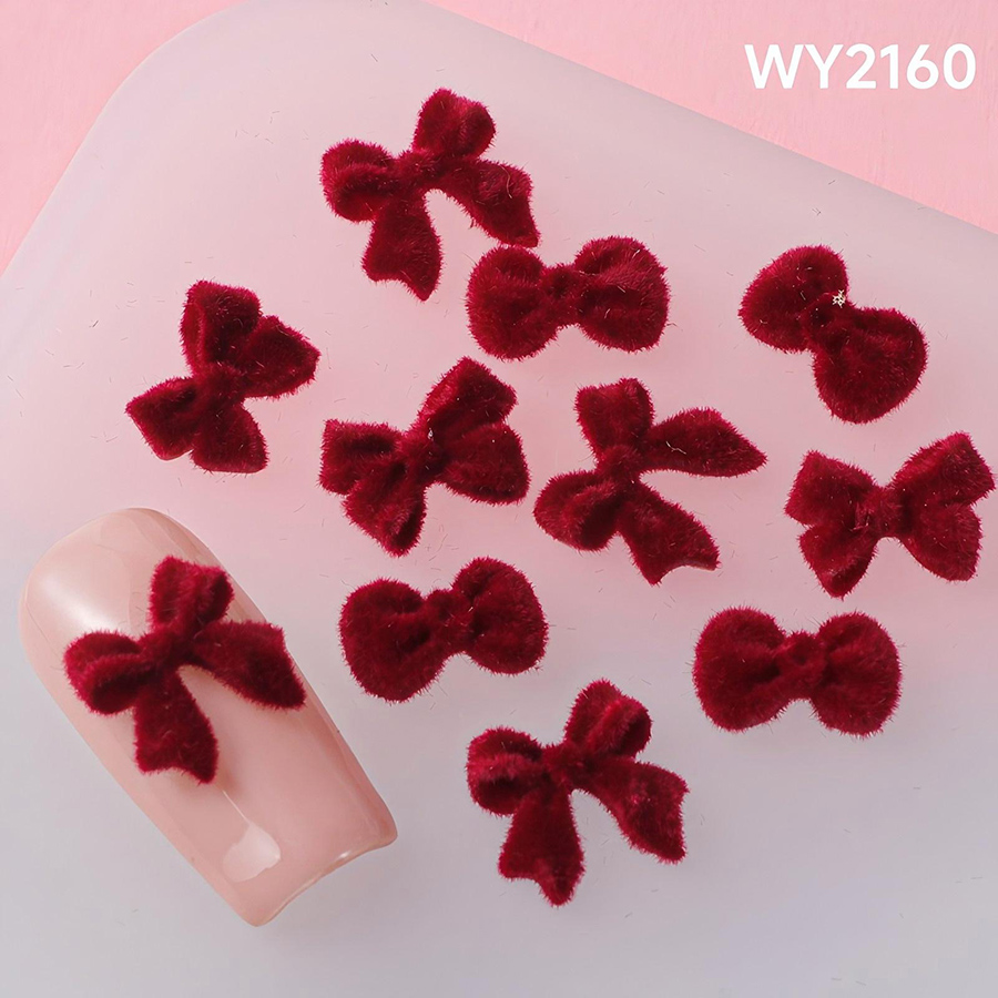 d303 秋冬メイラードファー付きリボンネイルアクセサリー