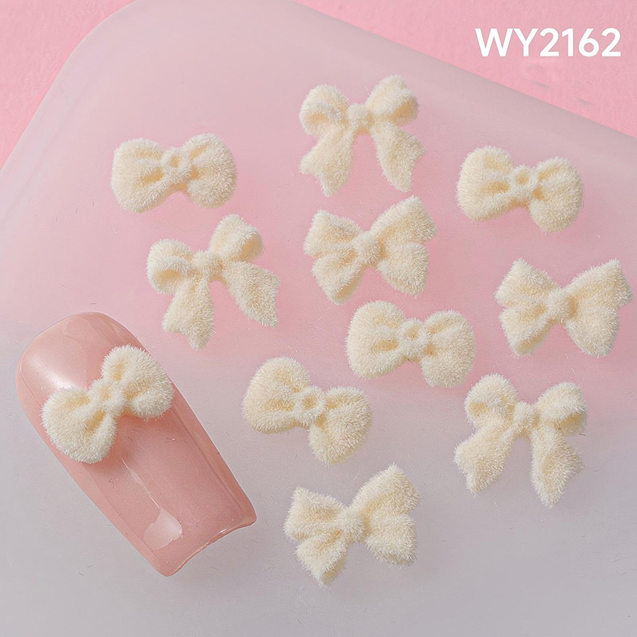 d303 秋冬メイラードファー付きリボンネイルアクセサリー