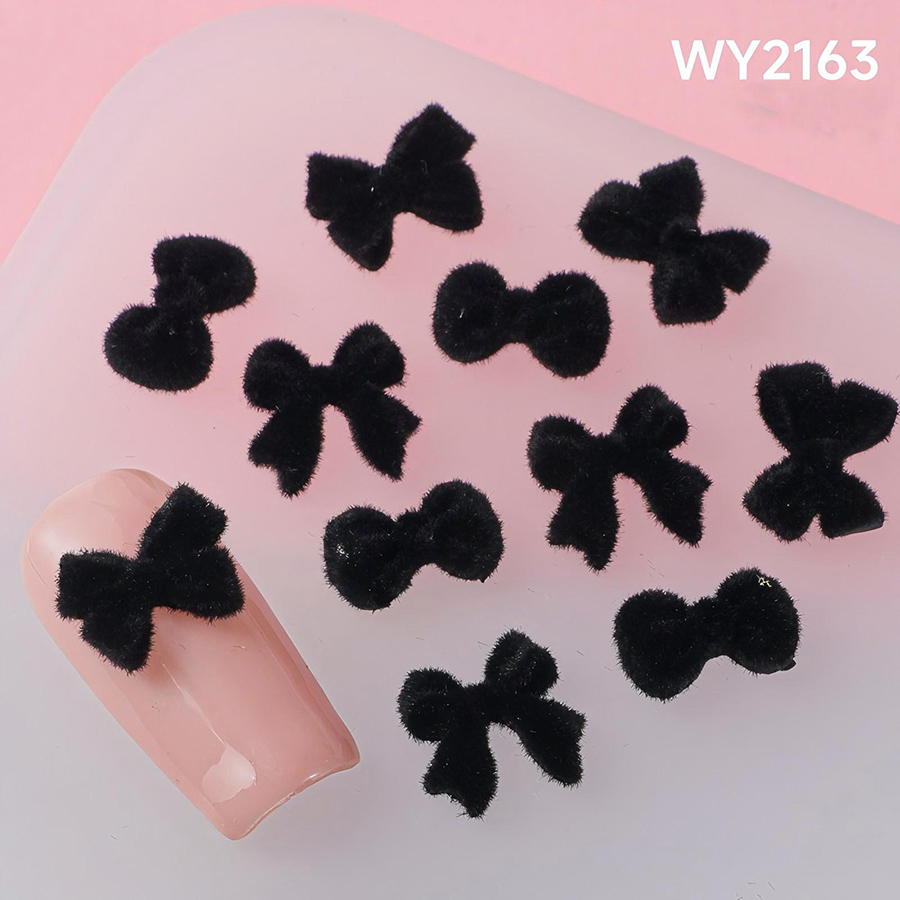 d303 秋冬メイラードファー付きリボンネイルアクセサリー