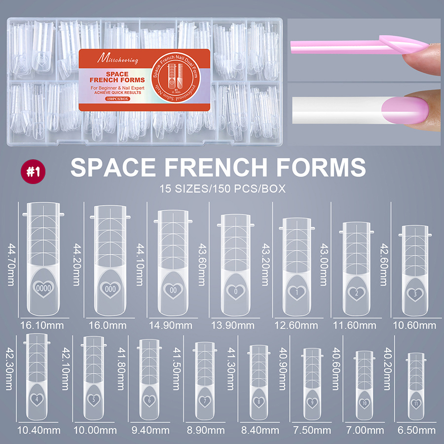 rntip-206 french nail molds for nail salons 150 pieces boxed with measurement markings