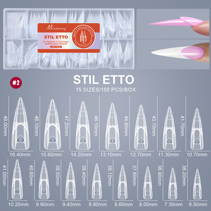 rntip-206 french nail molds for nail salons 150 pieces boxed with measurement markings
