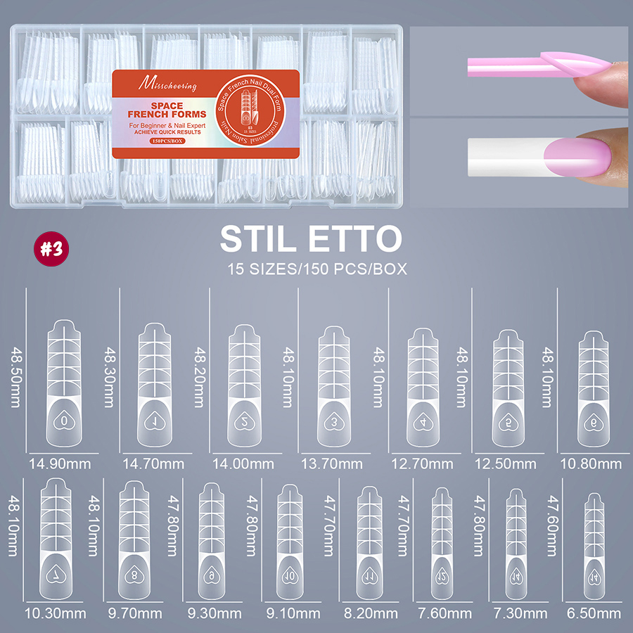 rntip-206 french nail molds for nail salons 150 pieces boxed with measurement markings