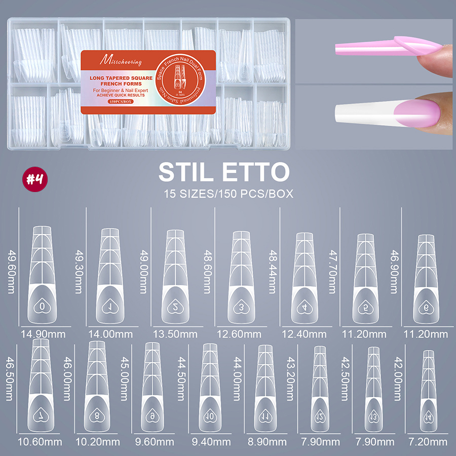 rntip-206 french nail molds for nail salons 150 pieces boxed with measurement markings