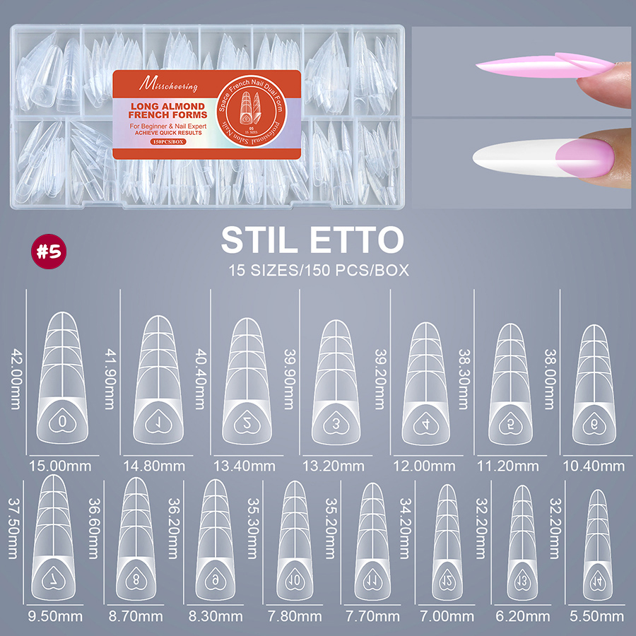 rntip-206 french nail molds for nail salons 150 pieces boxed with measurement markings