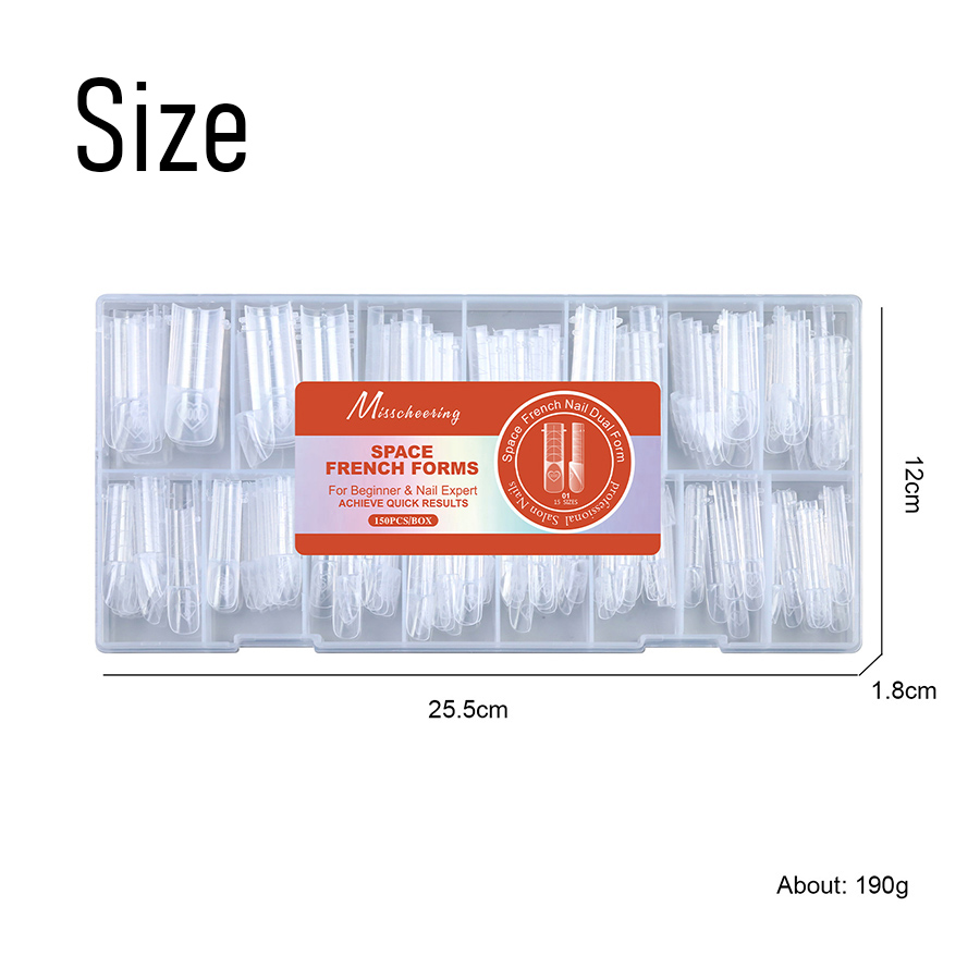 rntip-206 french nail molds for nail salons 150 pieces boxed with measurement markings