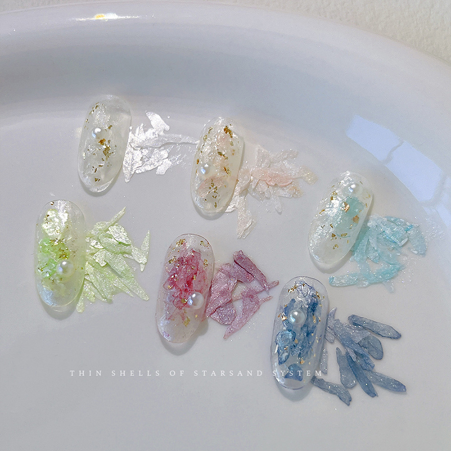 d304 star sand series iridescent thin shell nail charms