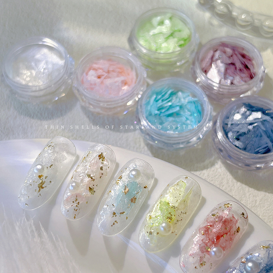 d304 star sand series iridescent thin shell nail charms