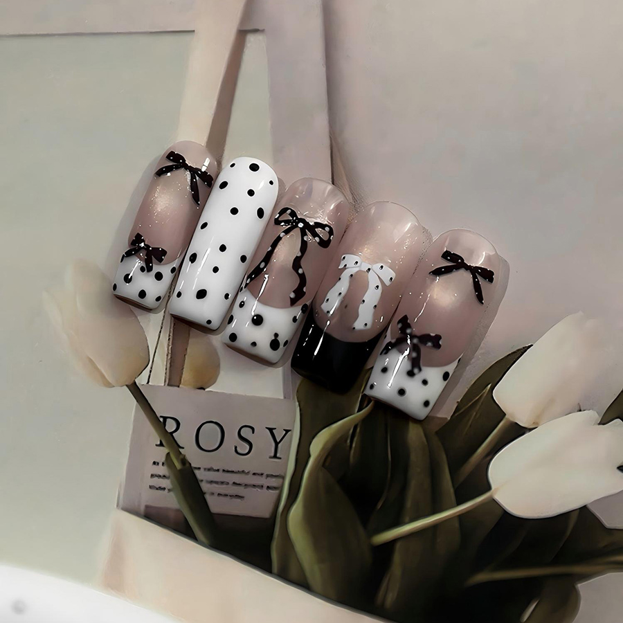 yt7608-614 flat polka dot bow nail art stickers