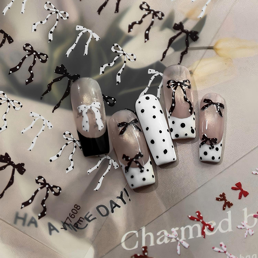 yt7608-614 flat polka dot bow nail art stickers
