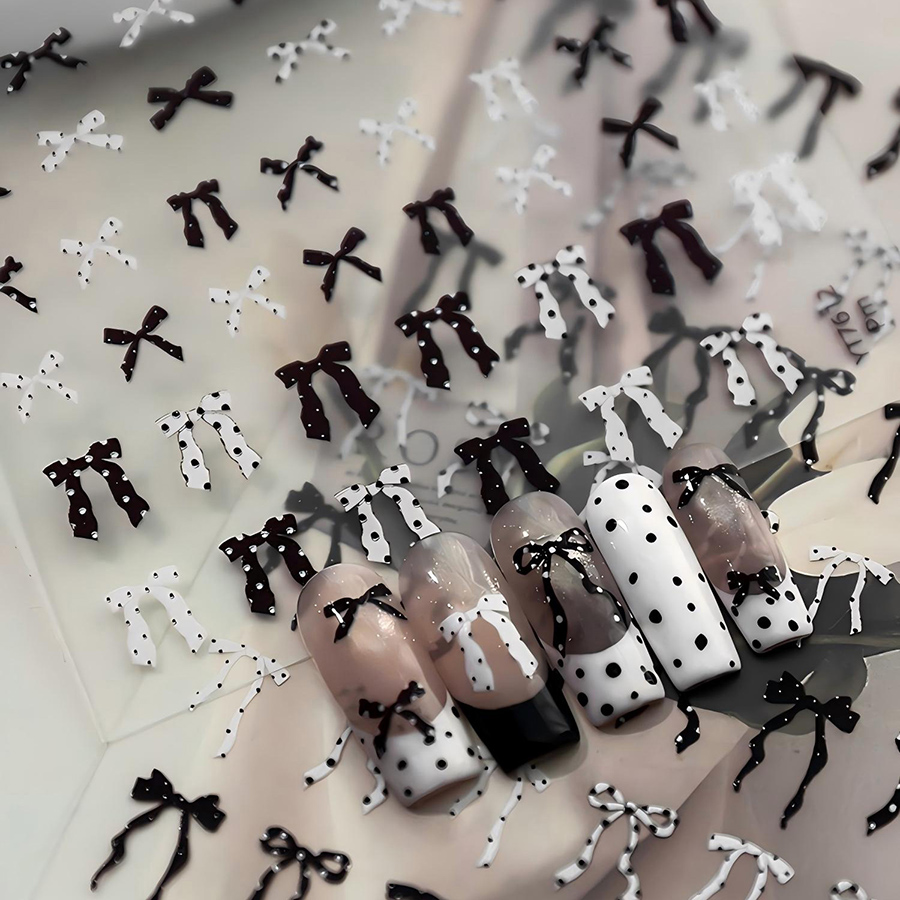 yt7608-614 flat polka dot bow nail art stickers