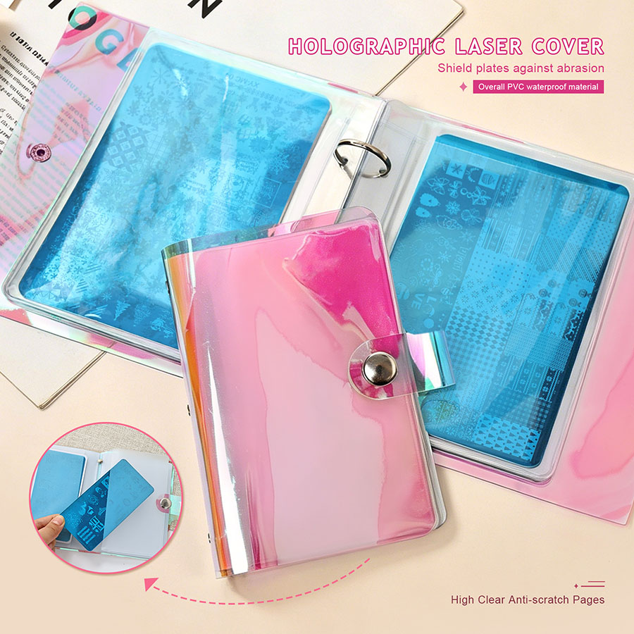 rnt-851 nail stamping plate storage book, laser holographic soft case (mini size)