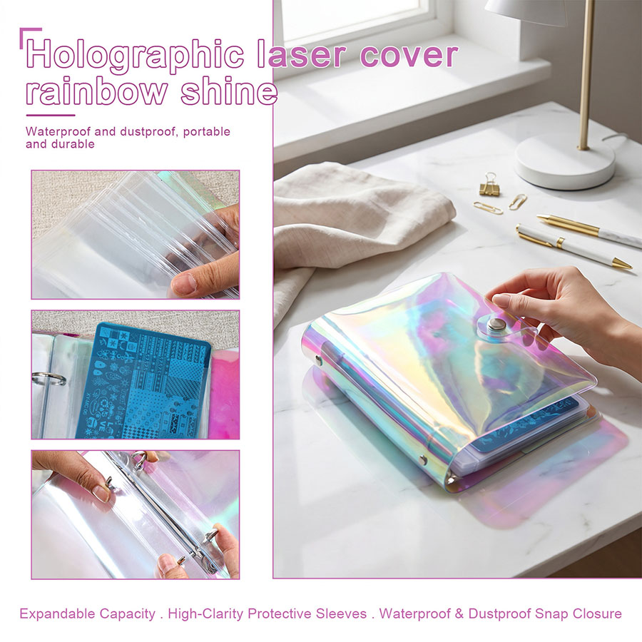 rnt-851 nail stamping plate storage book, laser holographic soft case (mini size)