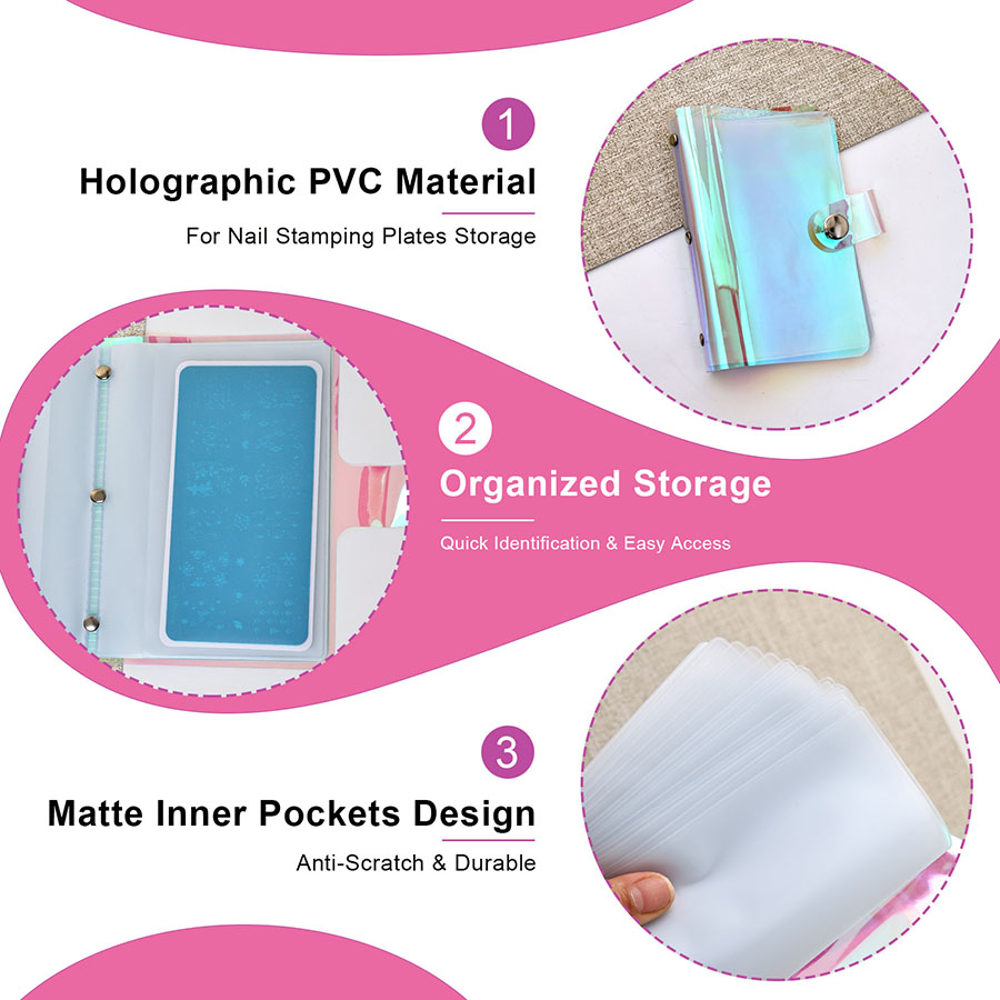 rnt-851 nail stamping plate storage book, laser holographic soft case (mini size)