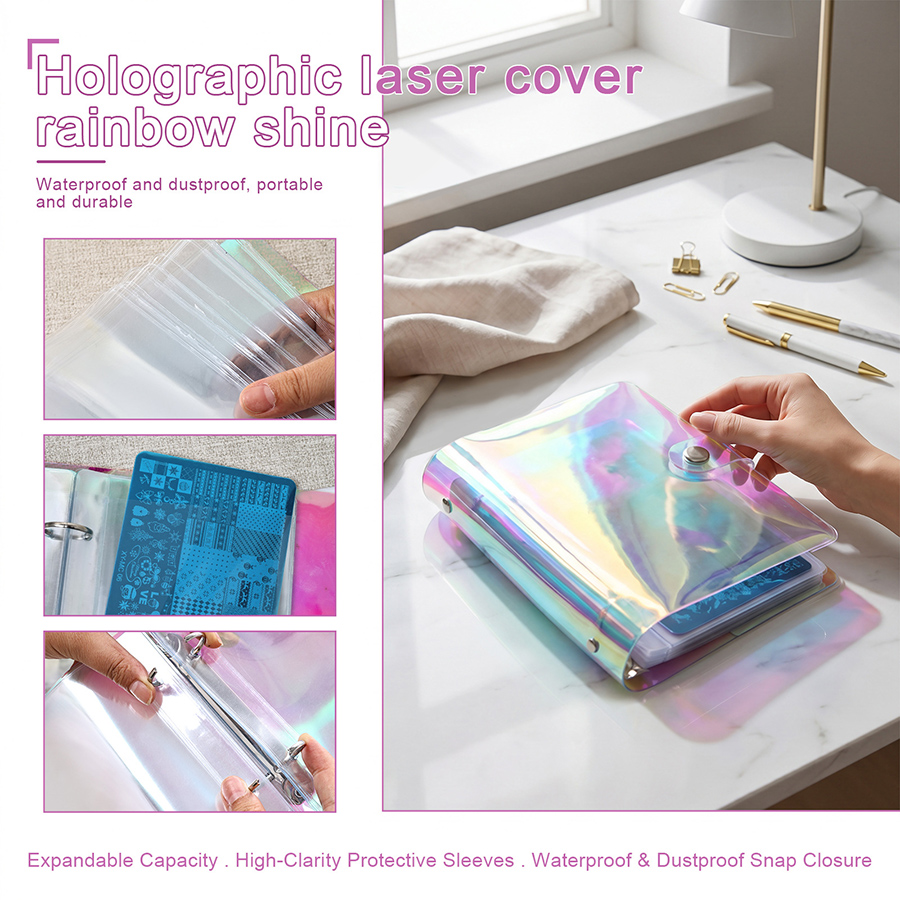 rnt-852 large holographic soft nail stamping plate storage book