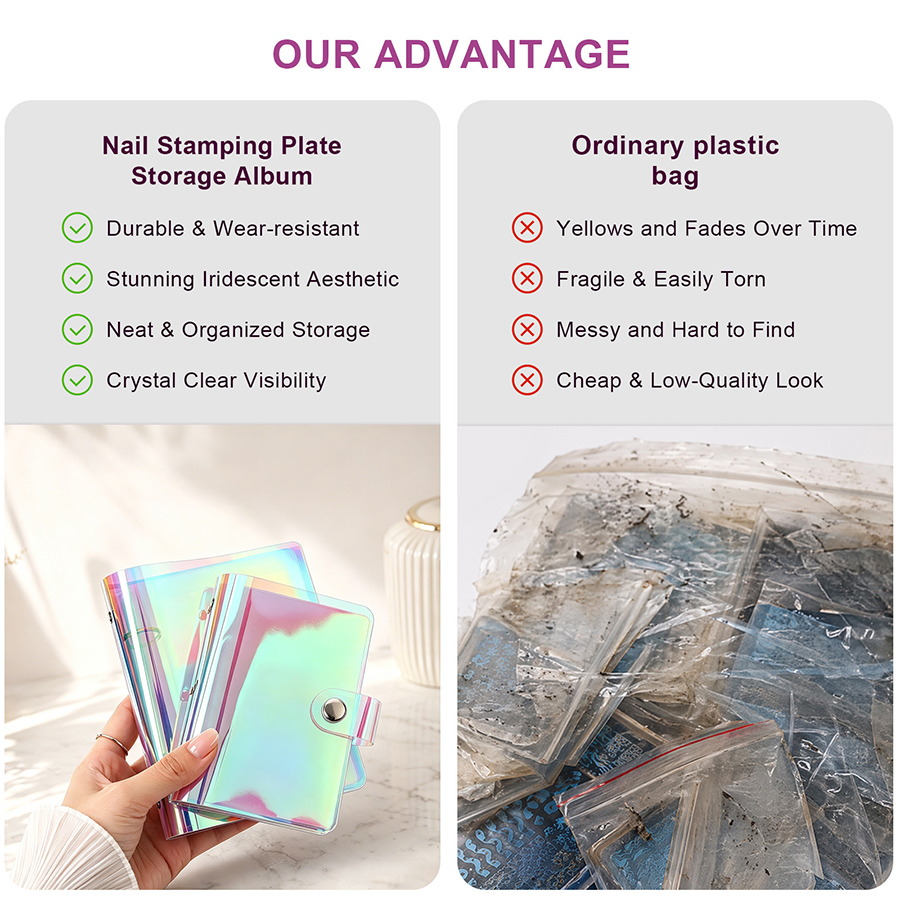 rnt-852 large holographic soft nail stamping plate storage book