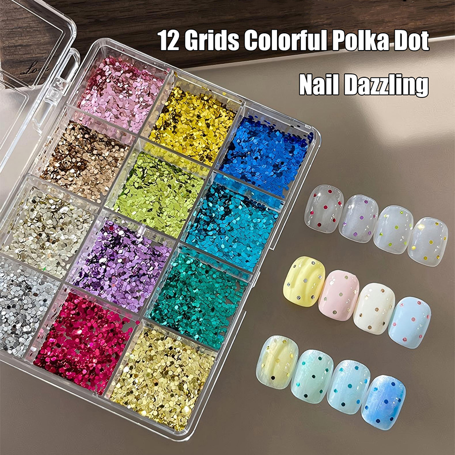 rnad-186 12 grid color polka dot nail dazzling