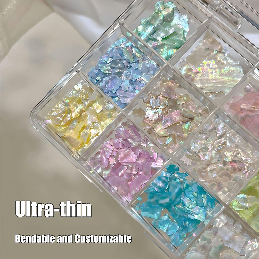 d306 12-grid iridescent ultra-thin shell nail art decorations