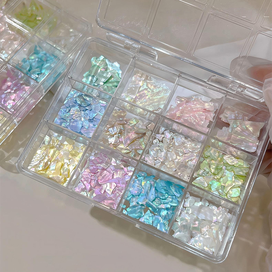 d306 12-grid iridescent ultra-thin shell nail art decorations