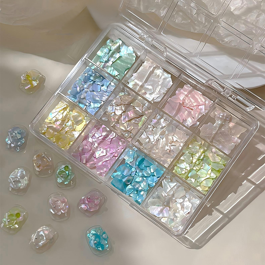 d306 12-grid iridescent ultra-thin shell nail art decorations